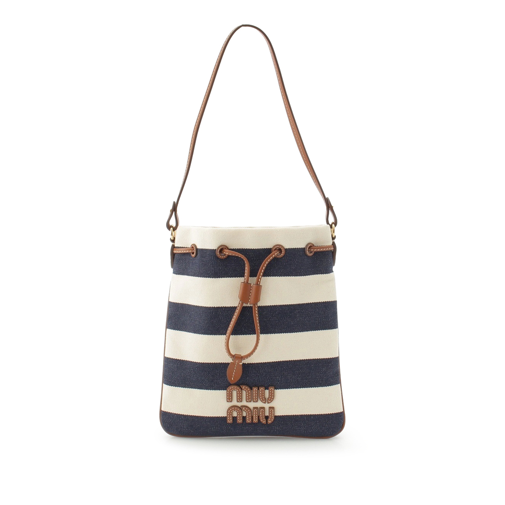 Pre-Loved Miu Miu Striped Canvas Logo Drawstring Handbag